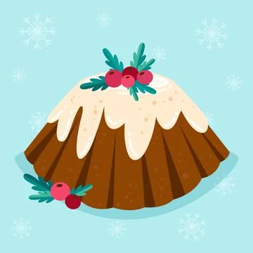 Hand drawn flat christmas pudding illustration Stock Illustration