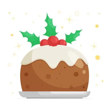 Hand drawn flat christmas pudding illustration Stock Illustration