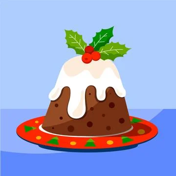 Hand drawn flat christmas pudding illustration Stock Illustration