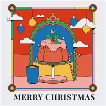 Hand drawn flat christmas pudding illustration Stock Illustration