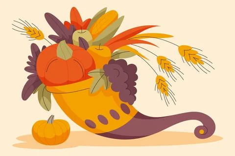 Hand drawn flat cornucopia illustration Stock Illustration