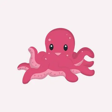 Hand Drawn Flat Cute Octopus Illustration Stock Illustration