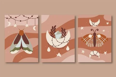 Hand drawn flat design boho wall art Stock Illustration