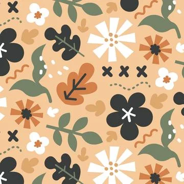 Hand drawn flat design floral pattern Stock Illustration