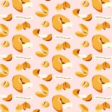 Hand drawn flat design fortune cookie pattern Stock Illustration