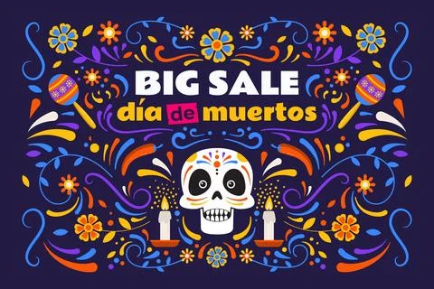 Hand drawn flat dia de muertos sale background Stock Illustration