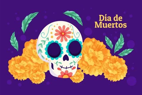 Hand drawn flat dia de muertos illustration Stock Illustration
