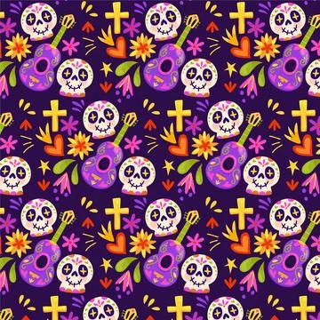 Hand drawn flat dia de muertos patterns collection Stockillustratie