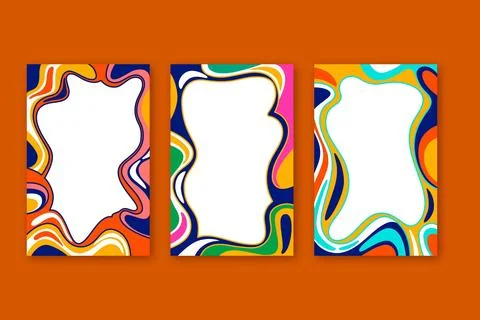 Hand drawn flat groovy psychedelic frames collection Stock Illustration