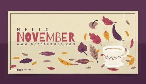 Hand drawn flat hello november banner Stock Illustration