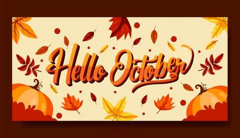 Hand drawn flat hello october banner Stock Illustration