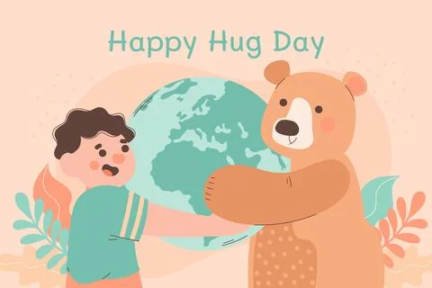 Hand drawn flat hug day background Stock Illustration