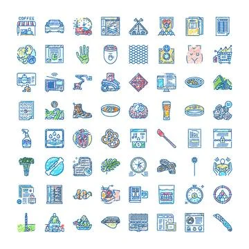 Hand drawn flat line doodle icons collection Stock Illustration