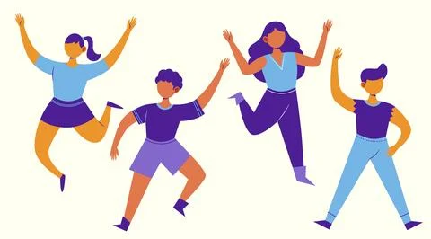 Hand drawn flat people jumping group Stock Illustration