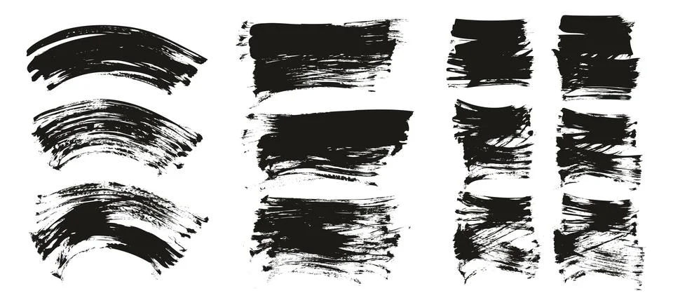 Hand Drawn Flat Sponge Thick Artist Brush Curved Background High Detail MEGA Set Stock Illustration