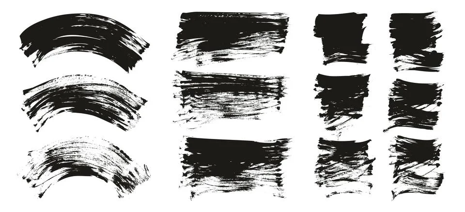 Hand Drawn Flat Sponge Thick Artist Brush Curved Background High Detail MEGA Set Stock Illustration