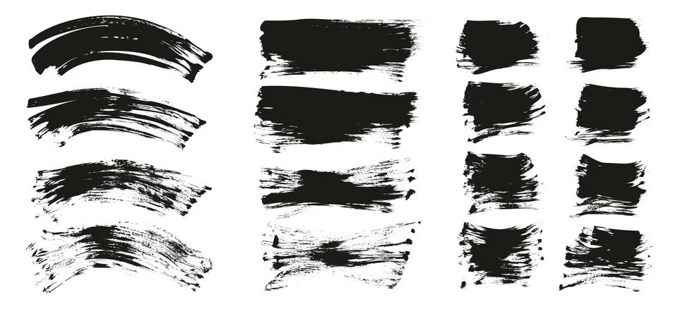 Hand Drawn Flat Sponge Thick Artist Brush Curved Background High Detail MEGA Set Stock Illustration