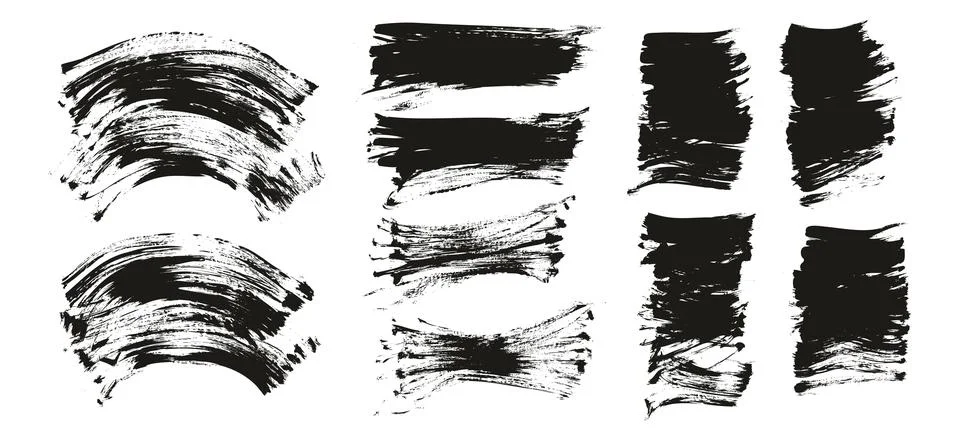 Hand Drawn Flat Sponge Thick Artist Brush Curved Background High Detail MEGA Set Illustrazione stock