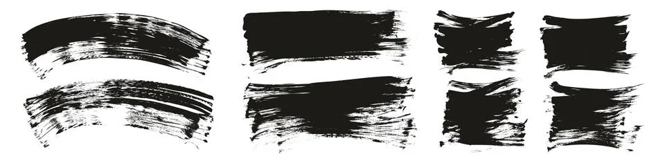 Hand Drawn Flat Sponge Thick Artist Brush Curved Background High Detail MEGA Set Stock Illustration