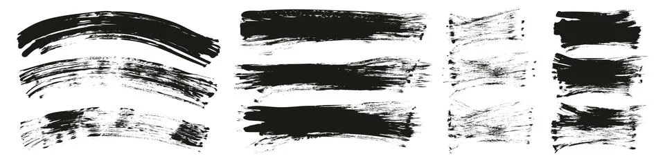 Hand Drawn Flat Sponge Thick Artist Brush Curved Background High Detail MEGA Set Stock Illustration