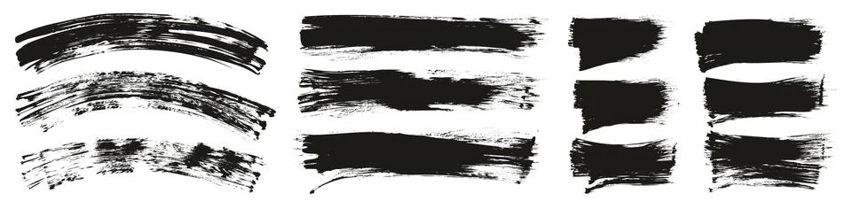 Hand Drawn Flat Sponge Thick Artist Brush Curved Background High Detail MEGA Set Stock Illustration