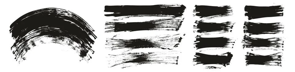 Hand Drawn Flat Sponge Thick Artist Brush Curved Background High Detail MEGA Set Stock Illustration