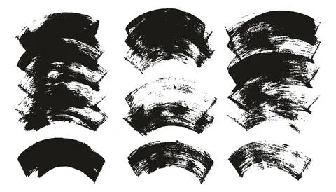 Hand Drawn Flat Sponge Thick Artist Brush Curved Background High Detail MEGA Set Stock Illustration