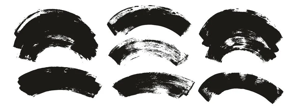 Hand Drawn Flat Sponge Thick Artist Brush Curved Background High Detail MEGA Set Stock Illustration