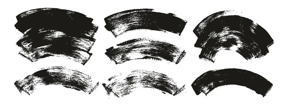 Hand Drawn Flat Sponge Thick Artist Brush Curved Background High Detail MEGA Set Stock Illustration