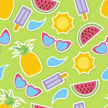 Hand drawn flat summer seamless pattern Stock Illustration