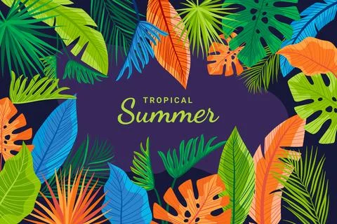 Hand drawn flat summer tropical background Stock Illustration