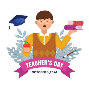 Hand-drawn flat teacher's day vector illustration Stock Illustration