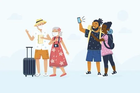 Hand drawn flat tourists Stock Illustration