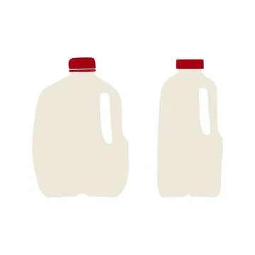 Hand drawn, flat vector illustration of milk in plastic gallon and half-gallo Stock Illustration