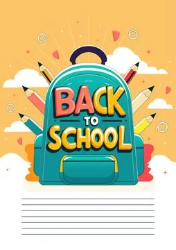 "Hand Drawn Flat Vector Illustration of backpack with 'Back to School' Text". Po 스톡 일러스트