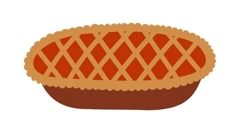 Hand drawn Flat Vector Isolated Homemade Apple Pie Dessert for Holidays and Stock Illustration