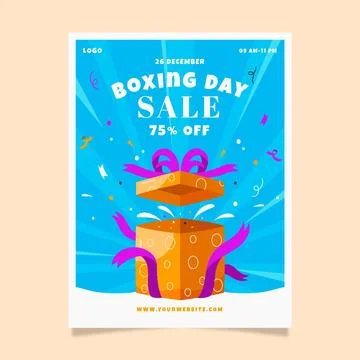 Hand drawn flat vertical boxing day sale poster template with gift box Stock Illustration