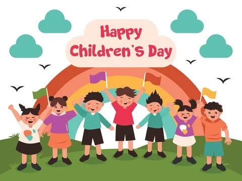 Hand drawn flat world children's day illustration background Stock Illustration