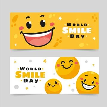 Hand drawn flat world smile day horizontal banners set Stock Illustration