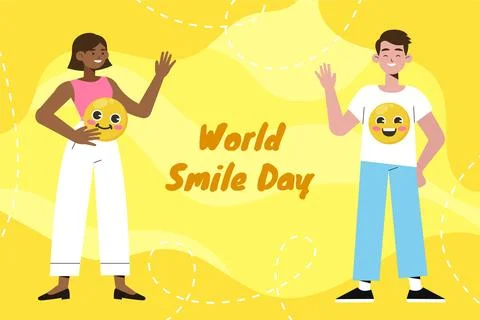 Hand drawn flat world smile day background Stock Illustration