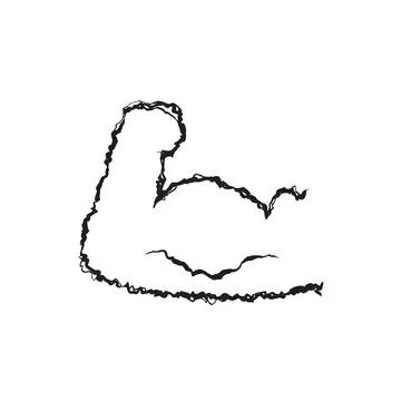 Hand-drawn flexed bicep arm icon symbolizing strength and fitness Illustrazione stock