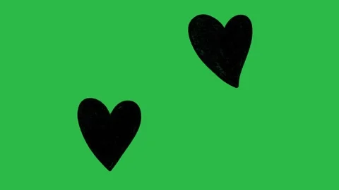 Hand Drawn Floating Black Hearts Romance Accent on Green Screen Background Stock Footage 339335254