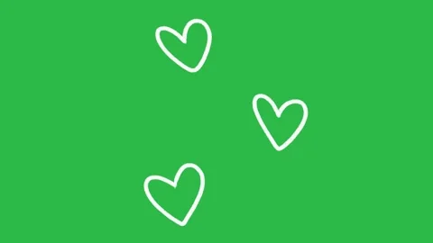 Hand Drawn Floating Heart Outlines Line Art Overlay on Green Screen Background Stock Footage 339335210