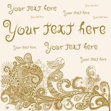 Hand drawn floral background with patterns and birds in retro style Stock Illustration