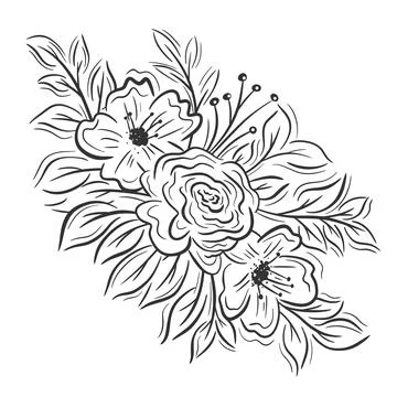 Hand drawn floral bouquets elements collection Stock Illustration
