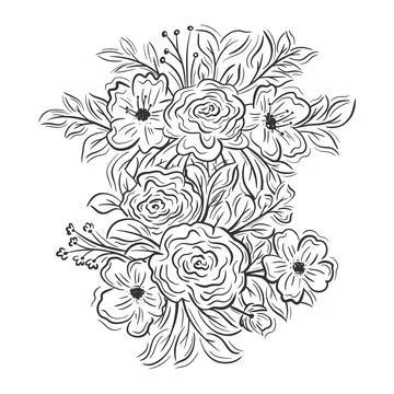 Hand drawn floral bouquets elements on white background Stock Illustration