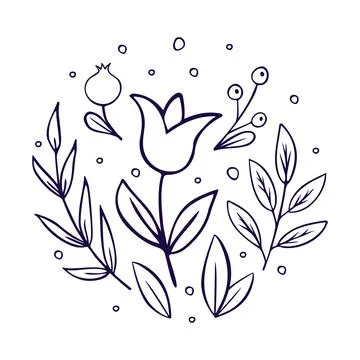 Hand drawn floral composition in doodle style Illustrazione stock