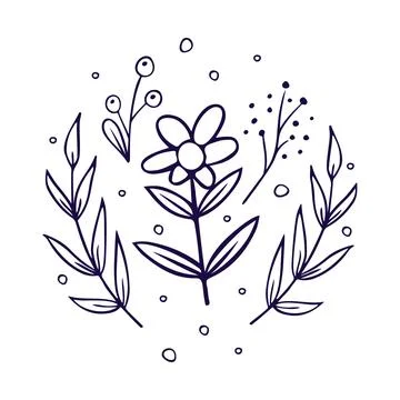 Hand drawn floral composition in doodle style Stock Illustration
