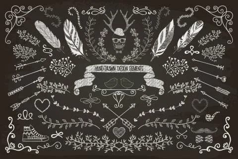 Hand-Drawn Floral Design Elements Illustrazione stock