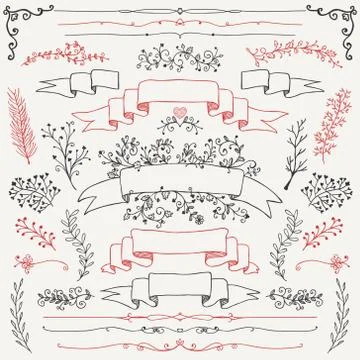 Hand Drawn Floral Design Elements 库存插图